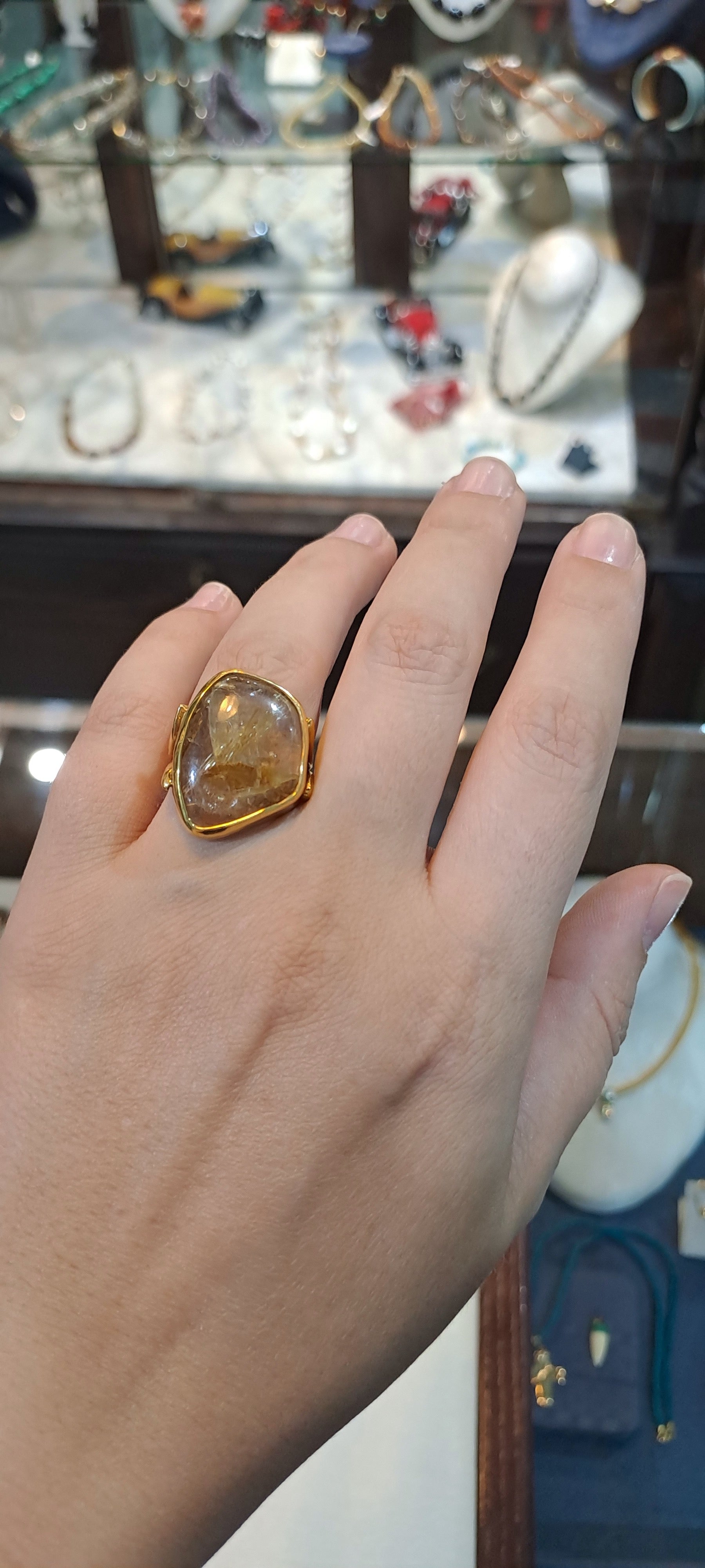 Ring in 18k gold with a Rutile Quartz stone (B-108) - Dinos-Virginia
