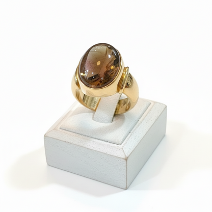 Ring in 18k gold with an oval cabochon green pink tourmaline, Fine Ring, Handmade Ring, Greek Jewelry (B-87A)
