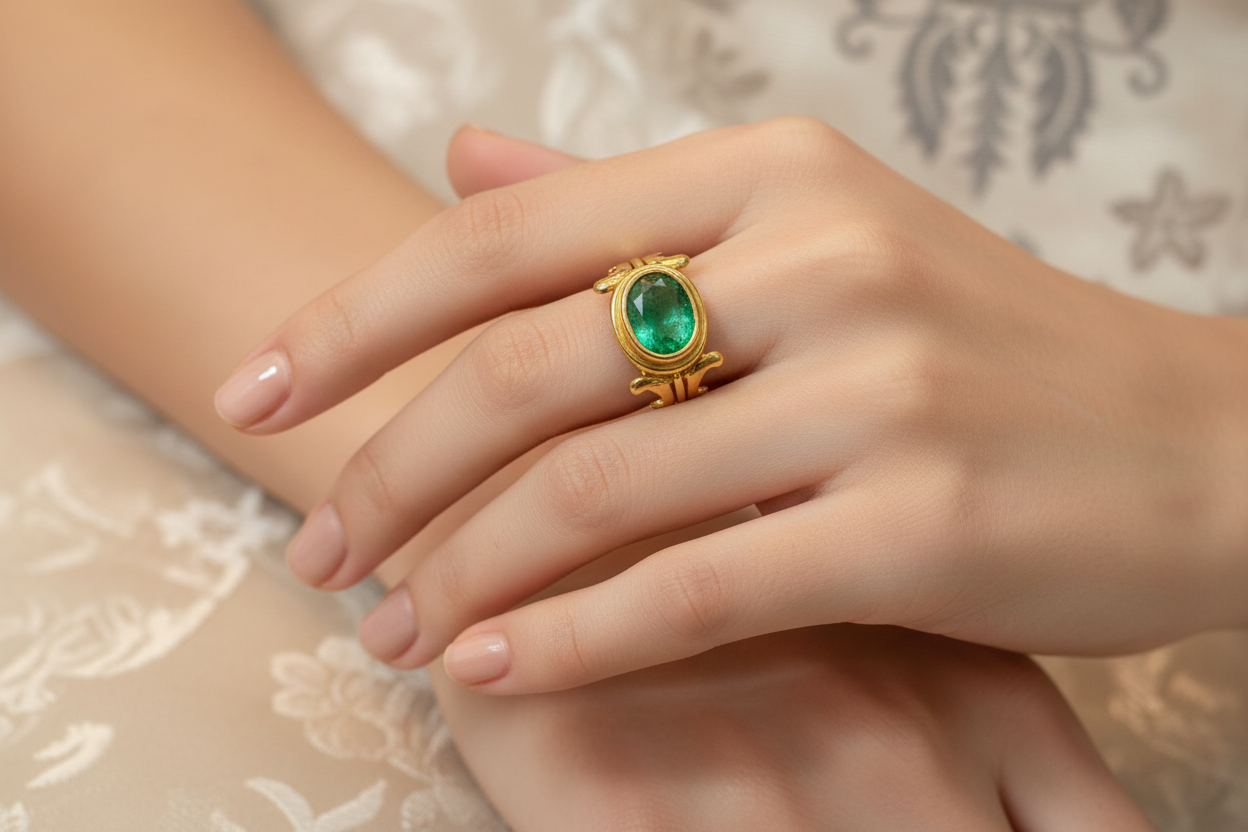 Ring in 18k gold with emerald (B-114)