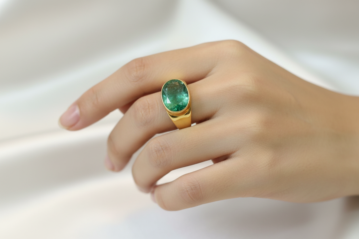 Ring in 18k gold with green emerald (B-115)