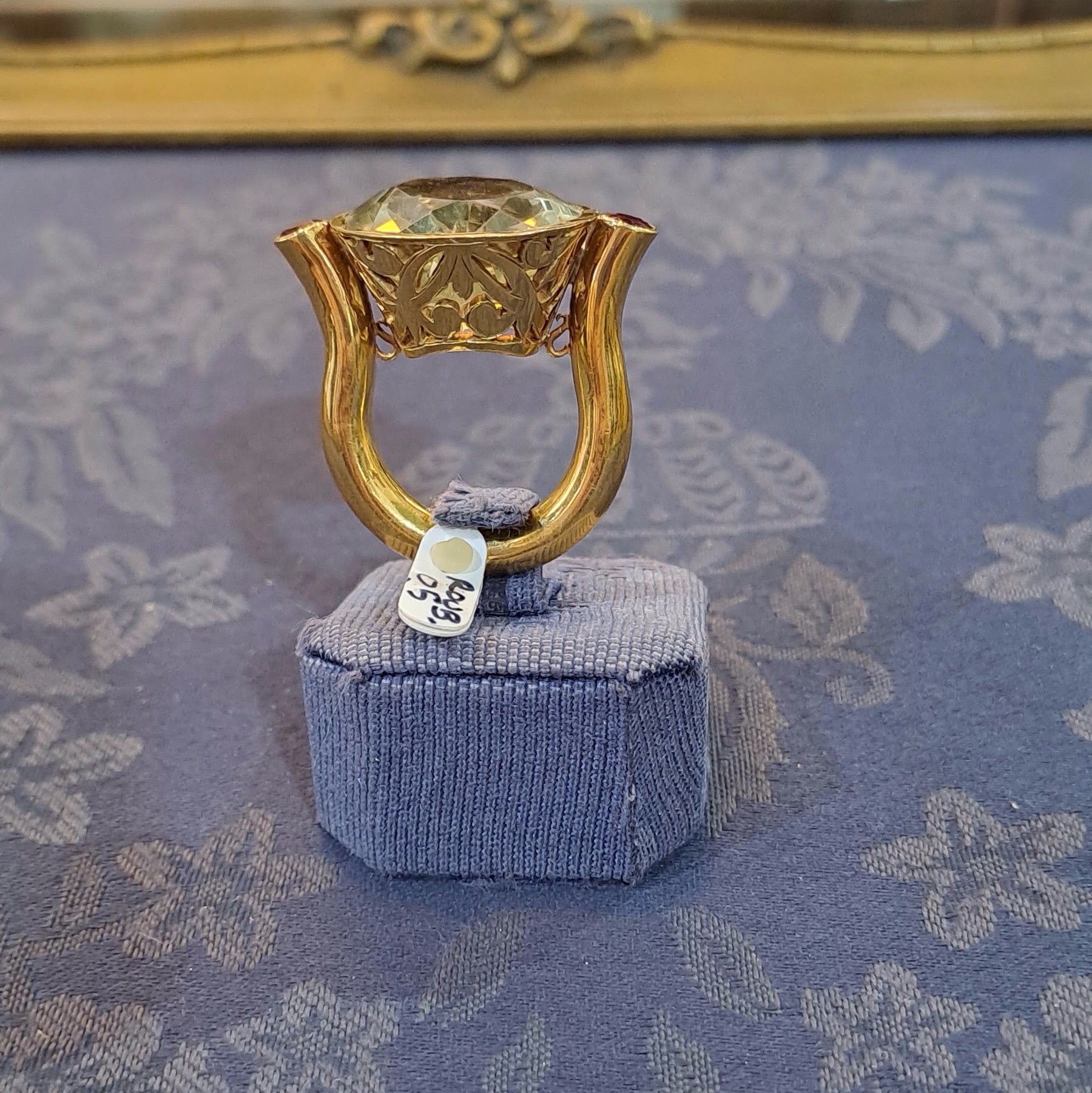 Ring in 18k with Lemon Topaz and Rubies, perforated gold, one of a kind ring (B-128)