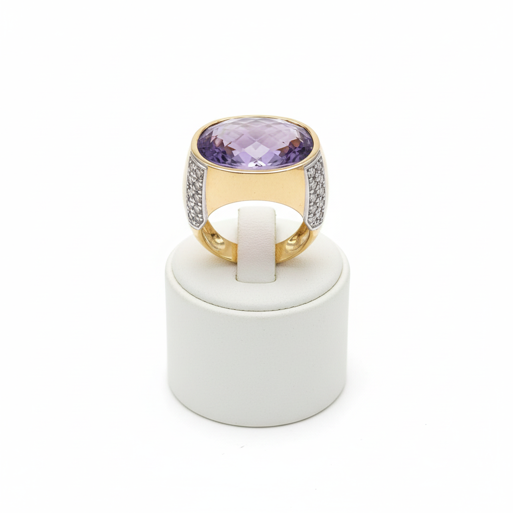 Ring in Gold 18k with amethyst and diamonds (B-88)