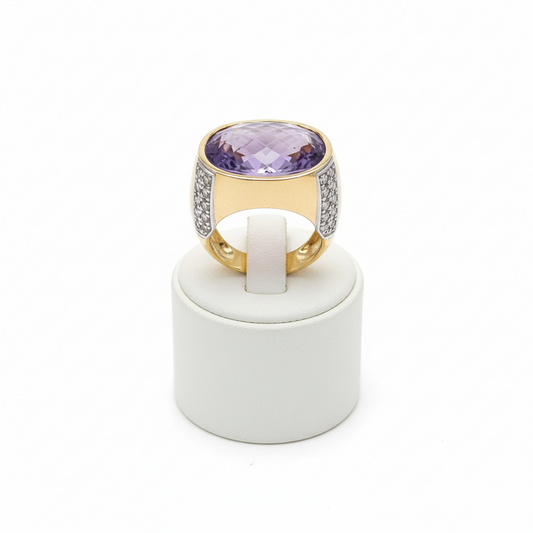 Ring in Gold 18k with amethyst and diamonds (B-88)