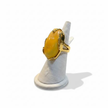 Ring in Gold 18k with yellow amber and diamonds (B-90)