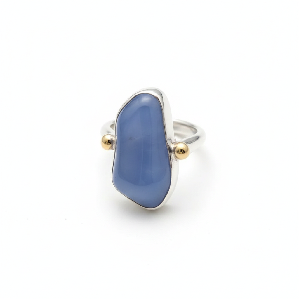 Δαχτυλίδι από ασήμι 925 με λεπτή κοπή χαλκηδόνιου (B-64)