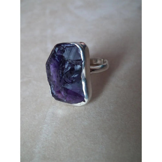 Ring in Sterling silver with Amethyst raf stone (B-66) - Dinos-Virginia