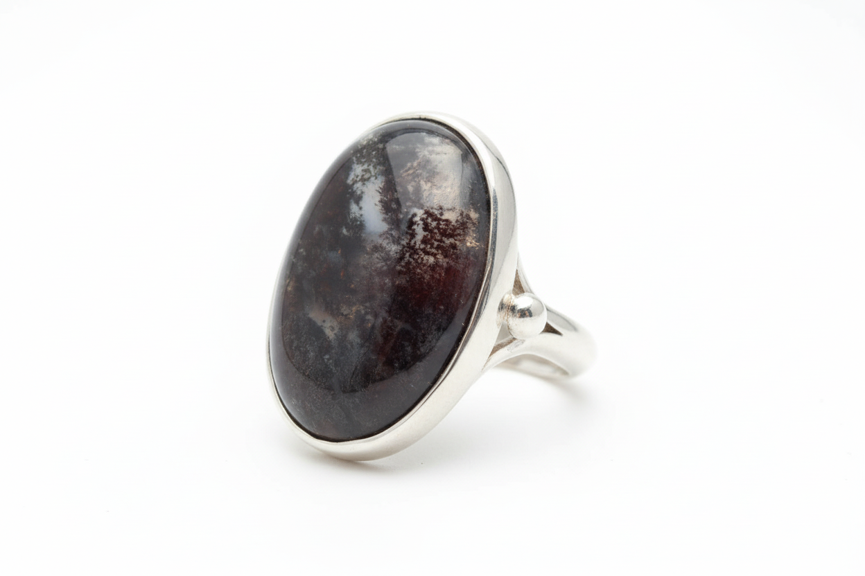 Ring in Sterling silver with Moss Agate Stone (B-65)