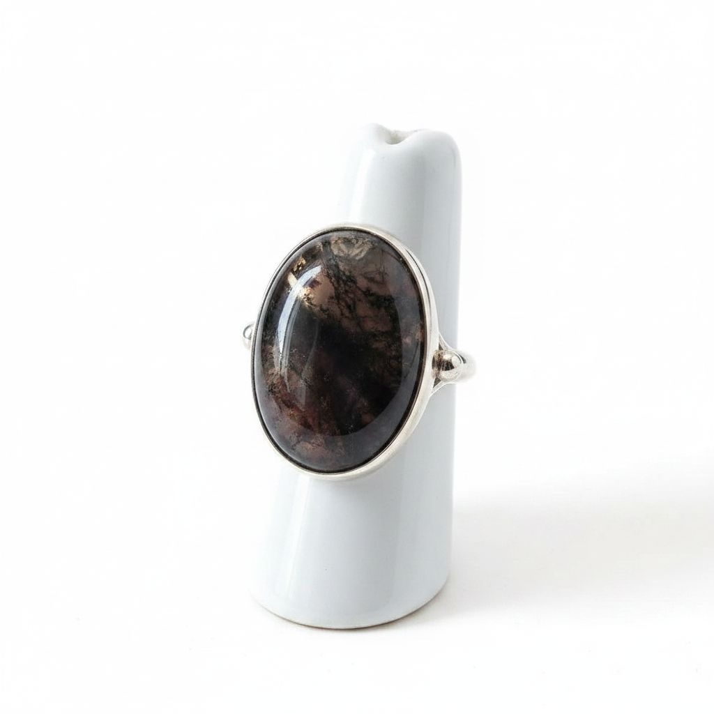 Ring in Sterling silver with Moss Agate Stone (B-65)