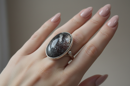 Ring in Sterling silver with Moss Agate Stone (B-65)