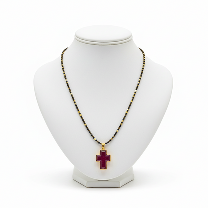 Ruby crystal cross 18k Gold with a 14k gold chain, one of a kind, Fine Cross Pendant, Handmade pendant, Greek Jewelry (PE-77)