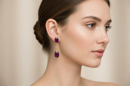Ruby oval cabochon stones and 18k gold earrings, one of a kind, Fine earrings, Handmade earrings, Greek Jewelry