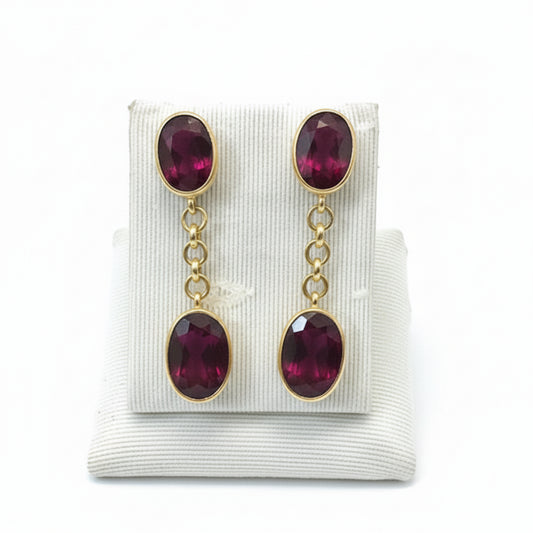 Ruby oval cabochon stones and 18k gold earrings, one of a kind, Fine earrings, Handmade earrings, Greek Jewelry - Dinos Virginia Jewelry