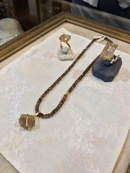 Rutile quartz funcy cut jewelry set, one of a kind, 18k gold jewelry, Fine Jewelry, Handmade Jewelry, Greek Jewelry - Dinos-Virginia