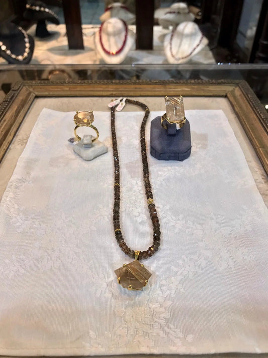Rutile quartz funcy cut jewelry set, one of a kind, 18k gold jewelry, Fine Jewelry, Handmade Jewelry, Greek Jewelry - Dinos-Virginia