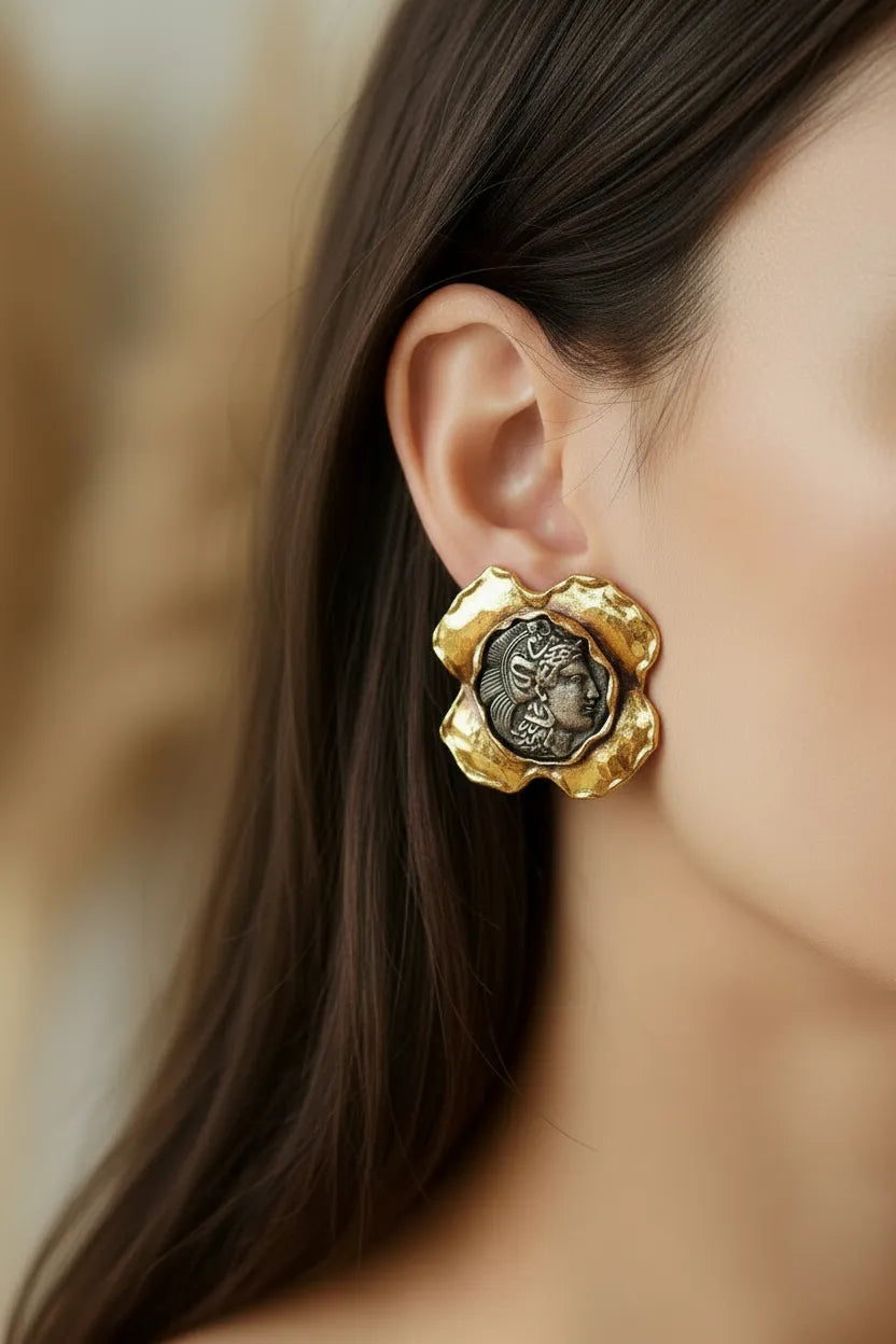 Silver Coin Earrings, Thourions Coin, Ancient Greek coin, Handmade Earring, Gold 18k earring, Ancient Greek Coin earring, Greek Jewelry