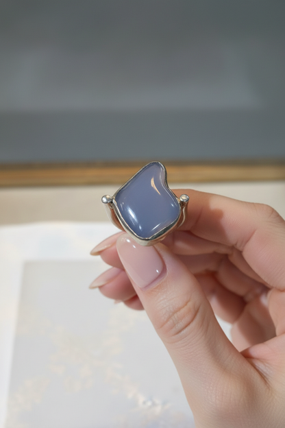 Silver Ring with a funcy cut chalcedony stone, Sterling silver ring, Vintage Jewelry, Handmade ring, Greek Jewelry (B-80)