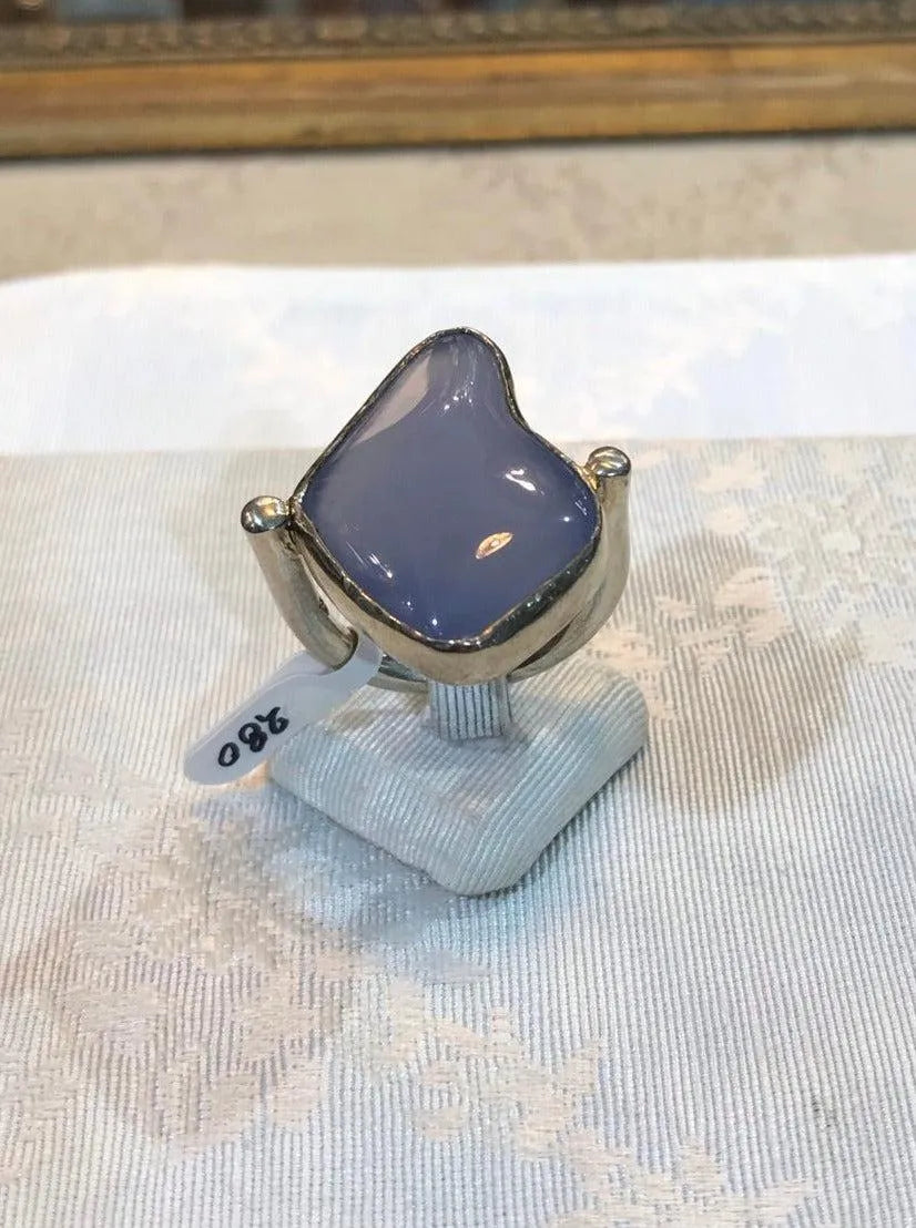 Silver Ring with a funcy cut chalcedony stone, Sterling silver ring, Vintage Jewelry, Handmade ring, Greek Jewelry - Dinos-Virginia