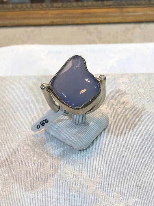 Silver Ring with a funcy cut chalcedony stone, Sterling silver ring, Vintage Jewelry, Handmade ring, Greek Jewelry - Dinos-Virginia