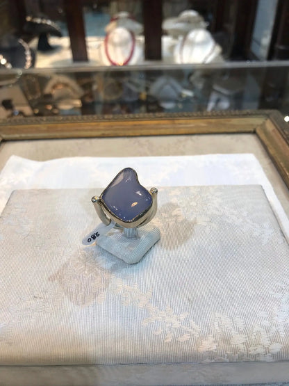 Silver Ring with a funcy cut chalcedony stone, Sterling silver ring, Vintage Jewelry, Handmade ring, Greek Jewelry - Dinos-Virginia