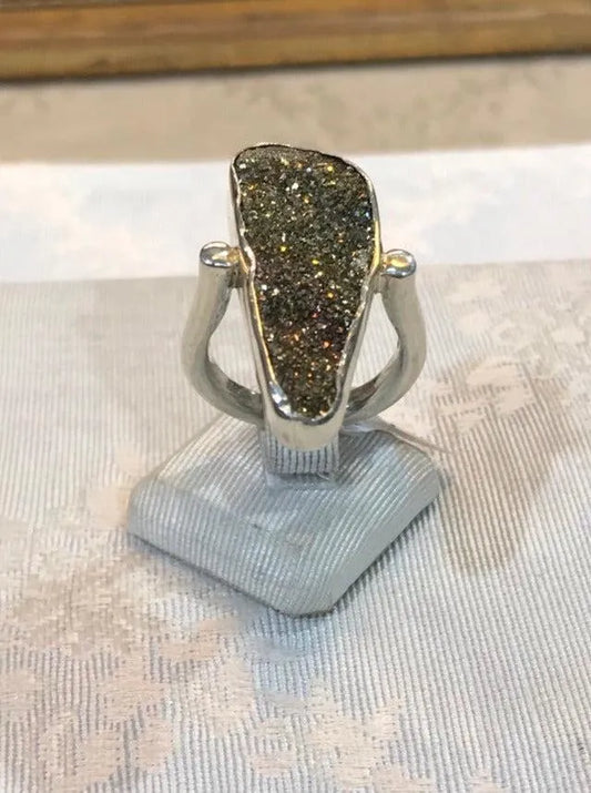 Silver Ring with a raw calcite stone, Sterling silver ring, Vintage Jewelry, Handmade ring, Greek Jewelry - Dinos-Virginia