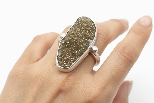 Silver Ring with a raw calcite stone, Sterling silver ring, Vintage Jewelry, Handmade ring, Greek Jewelry (B-84)