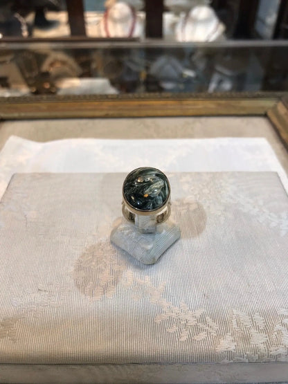 Silver ring with a moss agate oval stone, Sterling silver ring, Vintage Jewelry, Handmade ring, Greek Jewelry - Dinos-Virginia