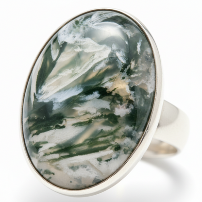 Ασημένιο δαχτυλίδι με οβάλ πέτρα από αχάτη βρύου, Ασημένιο δαχτυλίδι, Vintage κοσμήματα, Χειροποίητο δαχτυλίδι, Ελληνικά κοσμήματα