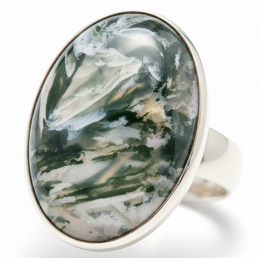 Ασημένιο δαχτυλίδι με οβάλ πέτρα από αχάτη βρύου, Ασημένιο δαχτυλίδι, Vintage κοσμήματα, Χειροποίητο δαχτυλίδι, Ελληνικά κοσμήματα