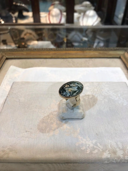Silver ring with a moss agate oval stone, Sterling silver ring, Vintage Jewelry, Handmade ring, Greek Jewelry - Dinos-Virginia
