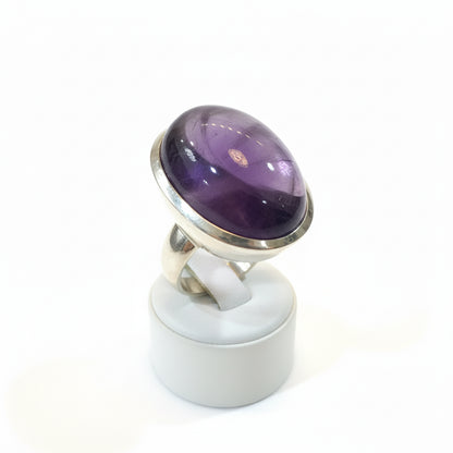 Silver ring with oval cabochon amethyst stone, Sterling silver ring, Vintage Jewelry, Handmade ring, Greek Jewelry - Dinos-Virginia