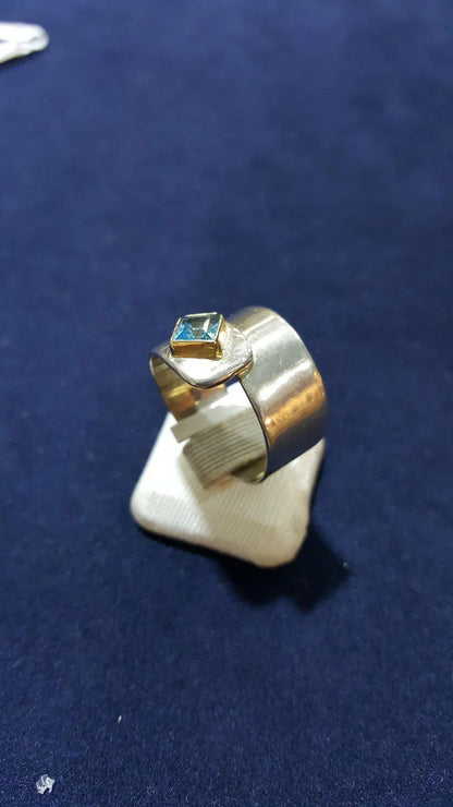 Sterling Silver Ring and Blue Topaz in 18 k. gold, Handmade Ring, Greek Jewelry, Handmade Ring, Greek Jewelry - Dinos-Virginia