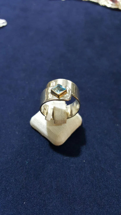 Sterling Silver Ring and Blue Topaz in 18 k. gold, Handmade Ring, Greek Jewelry, Handmade Ring, Greek Jewelry - Dinos-Virginia