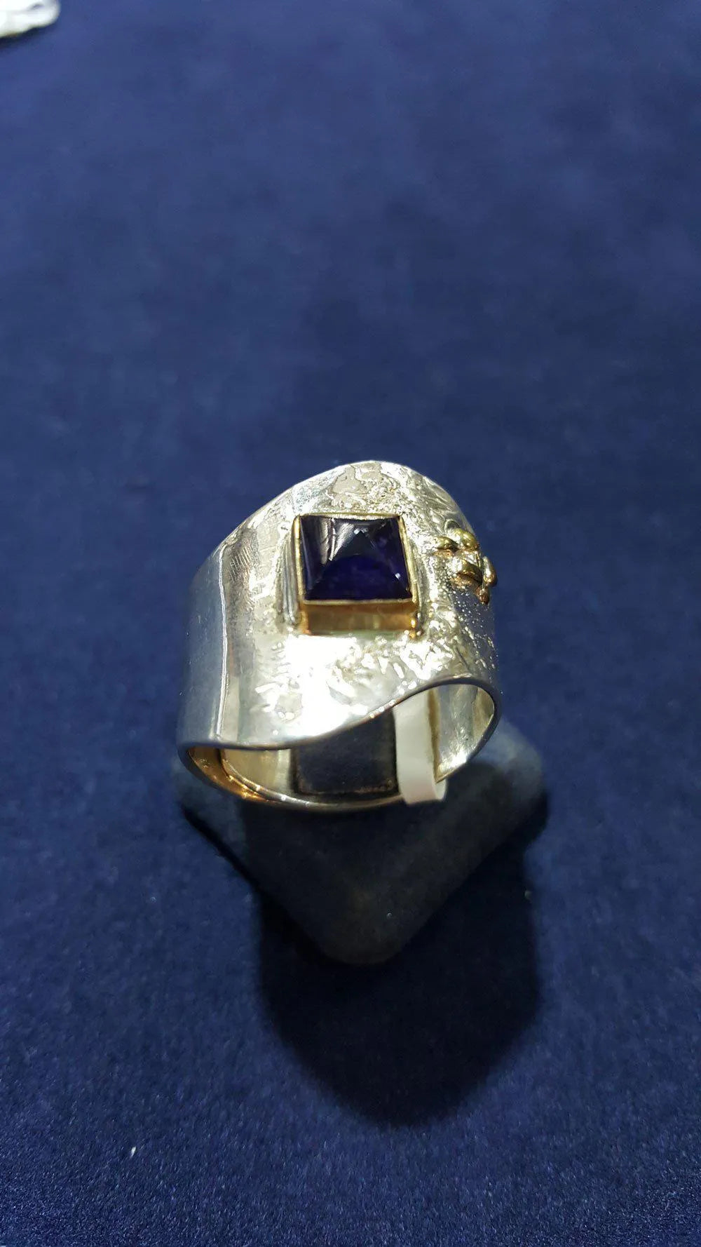 Sterling Silver Ring and Iolite Stone in 18 k. gold, modern Ring, Handmade Ring, Greek Jewelry - Dinos-Virginia