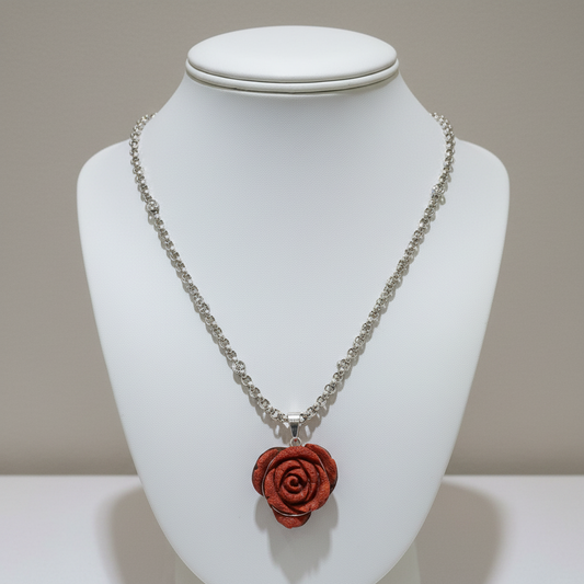 Sterling Silver Rose Pendant with Red Coral, Rose Medallion, Flower pendant, Vintage Jewelry, Handmade pendant, Greek Jewelry - Dinos Virginia Jewelry