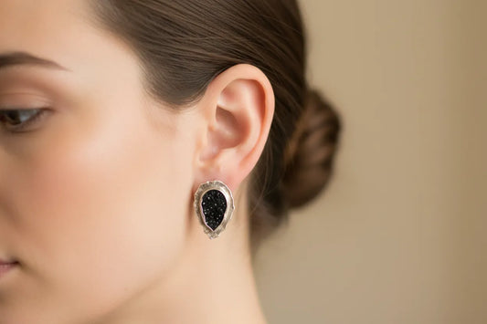 Greek Jewelry, Sterling silver Earrings, Solid silver Earrings, Greek Earrings, Raw Onyx Earrings - Dinos-Virginia