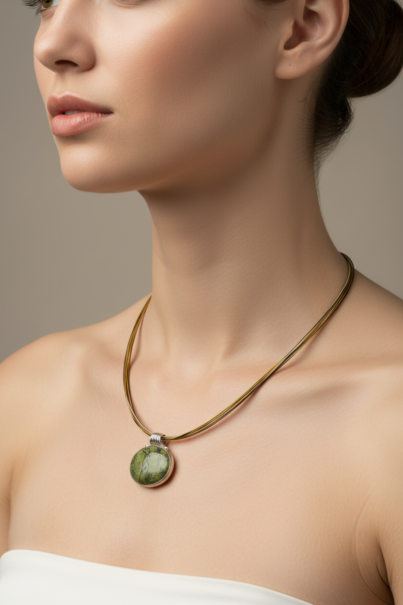 Pendant in Sterling silver with Verdite Stone (PE-21)