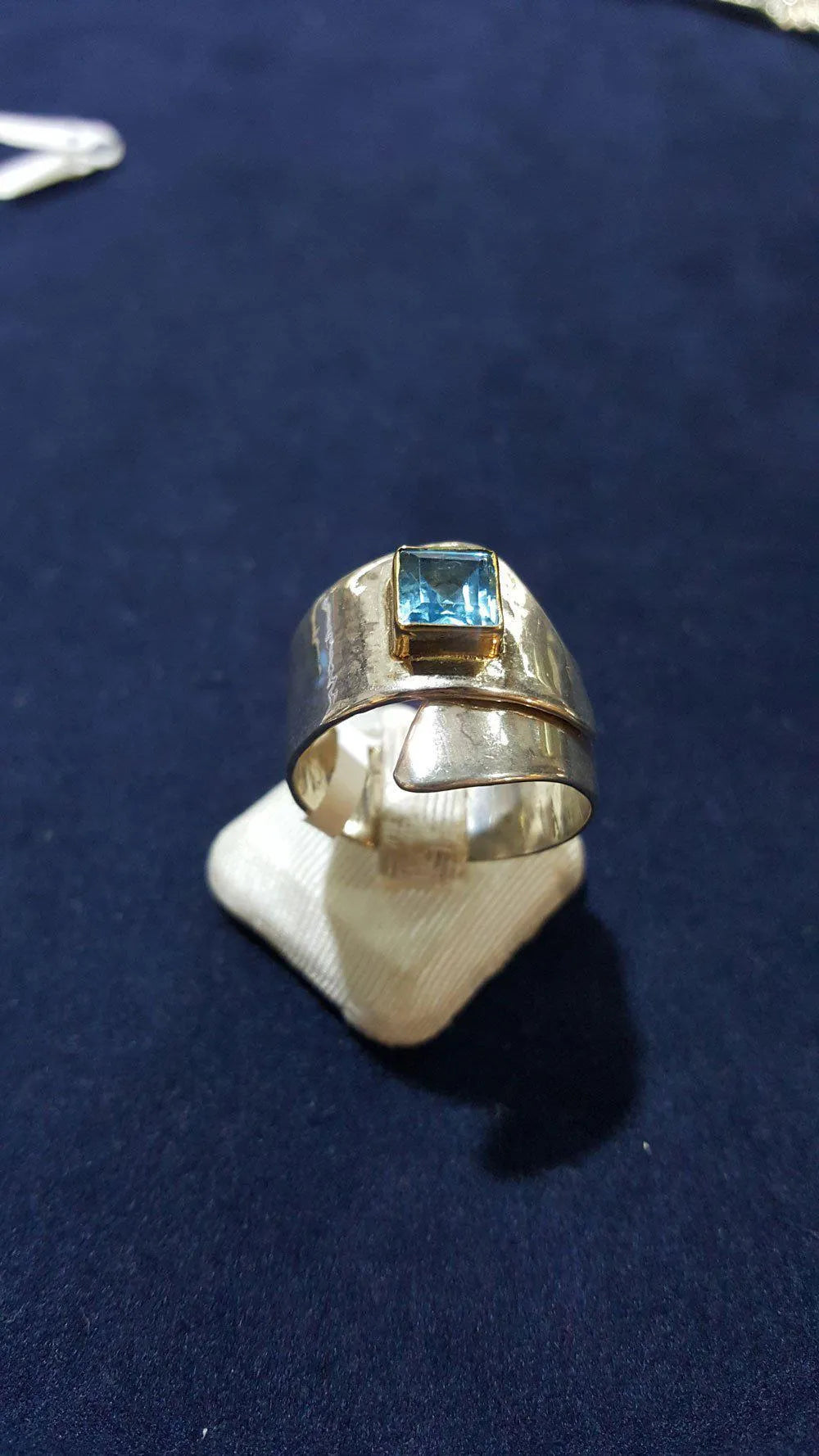 Sterling Silver Ring and Blue Topaz in 18 k. gold, Handmade Ring, Greek Jewelry, modern Ring, Handmade Ring, Greek Jewelry - Dinos-Virginia